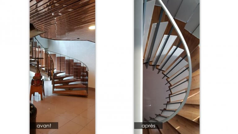 DE BOUCHE A OREILLE • • Rénovation du hall d'accueil de VELAN - Rénovation de l'escalier (peinture, vitrification) - Changement des plexis et de la main courante.